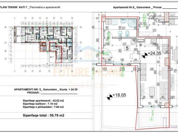 Tirane, shitet apartament 1+1+BLK Kati 7, 57 m² 77.000 Euro (Medreseja)