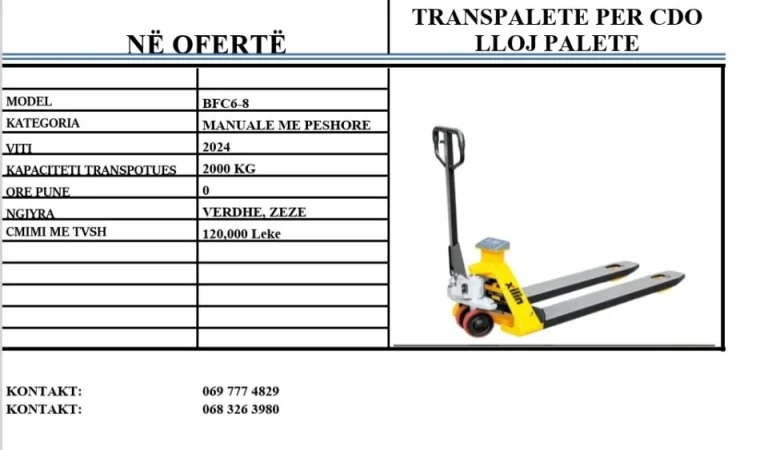 Lushnje, oferte TRANSPALETA MANUALE DHE ELETRIKE 350 €