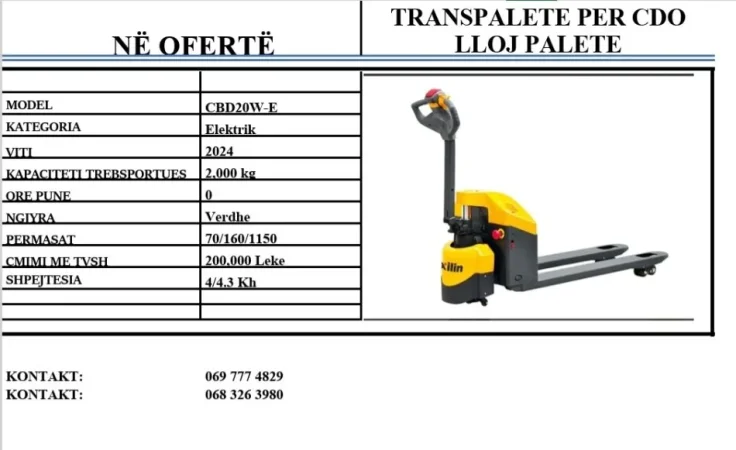 Lushnje, oferte TRANSPALETA MANUALE DHE ELETRIKE 350 €