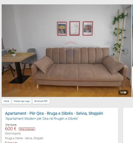 Tirane, jepet me qera apartament 1+1 Kati 5, 60 m² 600 € (Te Selvia)