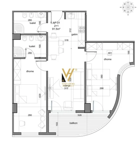 Golem, shitet apartament 2+1+Ballkon Kati 1, 109 m² 169.700 € (GOLEM)