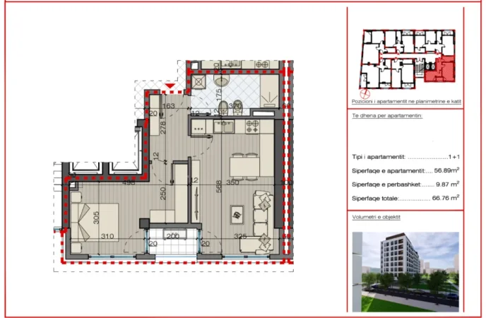 Tirane, shitet apartament 1+1+Ballkon Kati 7, 67 m² 117000 € (Bulevardi i Ri)