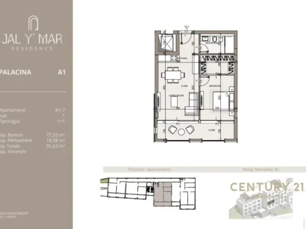 Dhermi - Palase, shes apartament 1+1+Aneks+Ballkon Kati 2, 96 m² 345.500 € (JAL Y MAR RESIDENCE, Vlore,Jale)