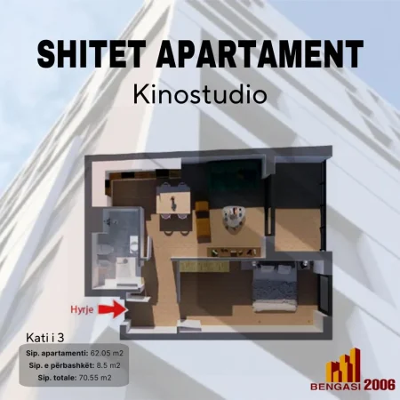 Tirane, shes apartament 1+1+Ballkon Kati 3, 70 m² 92.000 € (Rruga Kokonozeve)