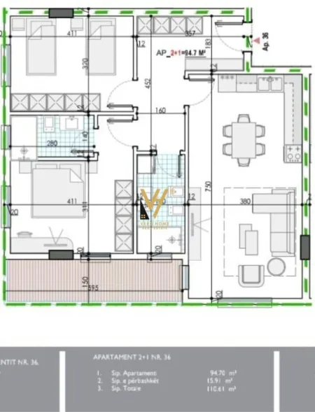 Tirane, shitet apartament 2+1+Ballkon Kati 3, 110 m² 85.200 € (KAMEZ)