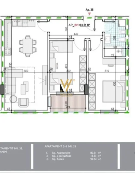 Tirane, shitet apartament 2+1+Ballkon Kati 3, 94 m² 73.000 € (KAMEZ)