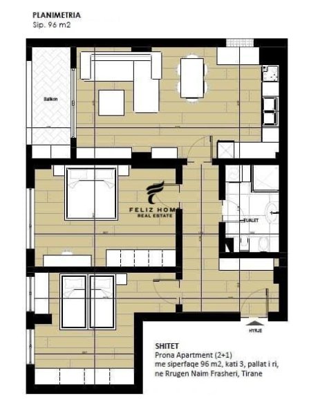 Tirane, jepet me qera apartament 2+1 Kati 3, 83 m² 700 € (21 DHJETORI)