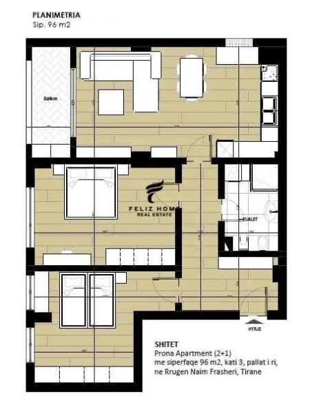 Tirane, jepet me qera apartament 2+1 Kati 3, 83 m² 700 € (21 DHJETORI)
