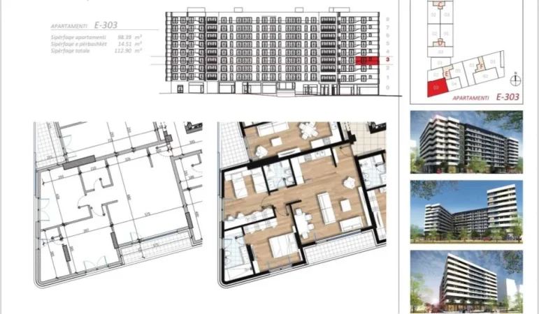 Tirane, shitet apartament 2+1 Kati 5, 111 m² (Don Bosco)