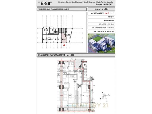 Tirane, shes apartament 1+1 Kati 11, 86 m² 138.000 € 