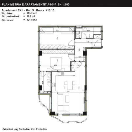 Tirane, shitet apartament 2+1 Kati 5, 122 m² 121.800 € (Paskuqan)
