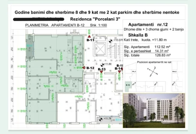 Tirane, shitet apartament 3+1 Kati 3, 126 m² 191.000 € (Porcelan)