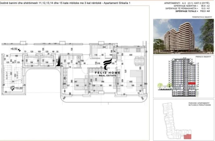 Tirane, shitet apartament 2+1+Ballkon Kati 3, 112 m² 247.000 € (BULEVARDI GJERGJ FISHTA)