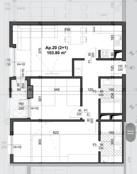 Tirane, shitet apartament 2+1+Ballkon Kati 4, 104 m² 140.400 € (FUSHA E AVIACIONIT)