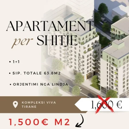Tirane, shitet apartament 1+1 Kati 3, 64 m² 96.000 € (SHESIM APARTAMENT 1+1 VIVA KOMPLEKS !)