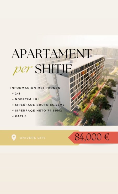 Tirane, shitet apartament 2+1 Kati 8, 84 m² 84.000 € (SHESIM APARTAMENT 2+1 TEK UNIVERS CITY!)