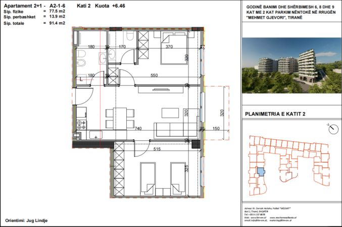 Tirane, shes apartament 2+1 Kati 2, 91 m² 101.000 € (mehemt gjevori)