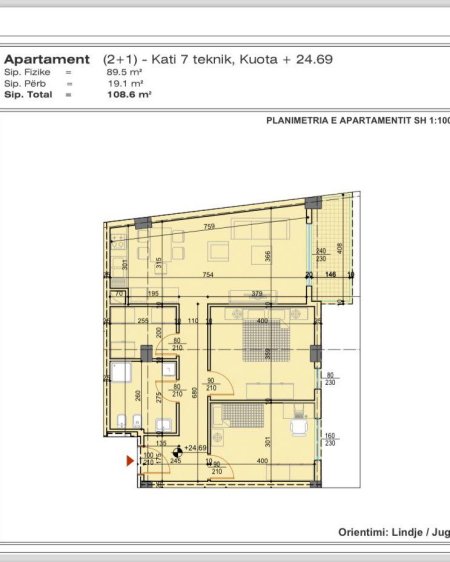 Tirane, shes apartament 2+1+Ballkon Kati 7, 108 m² 140.400 € (Rr, Teodor Keko ne fund te fushes se Aviacionit)
