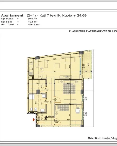 Tirane, shes apartament 2+1+Ballkon Kati 7, 108 m² 140.400 € (Rr, Teodor Keko ne fund te fushes se Aviacionit)