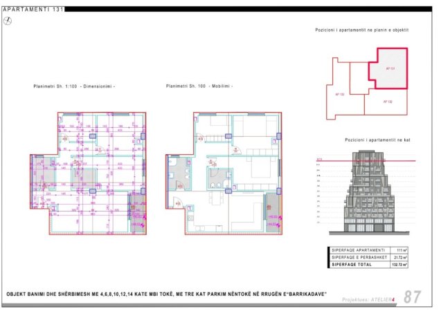 Tirane, shitet apartament+verande | Penthouse 3+1+Ballkon Kati 13, 133 m² (Barrikadave)