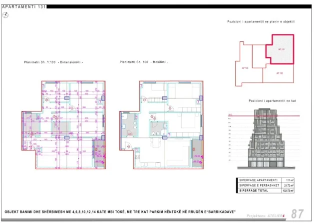 Tirane, shitet apartament+verande | Penthouse 3+1+Ballkon Kati 13, 133 m² (Barrikadave)