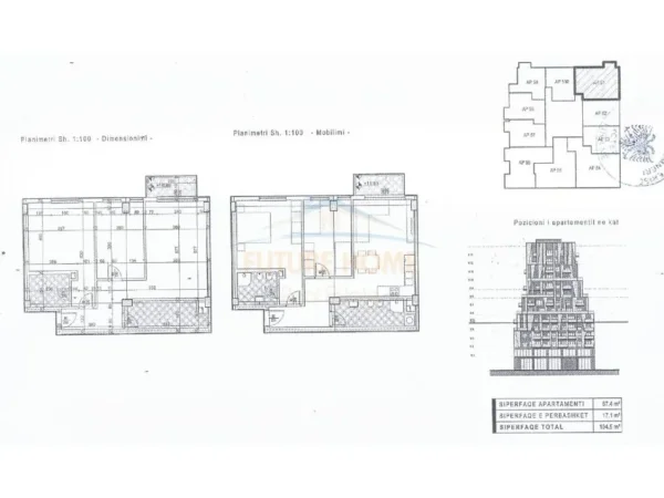 Tirane, shitet apartament 2+1+Ballkon Kati 5, 105 m² (Barrikadave)