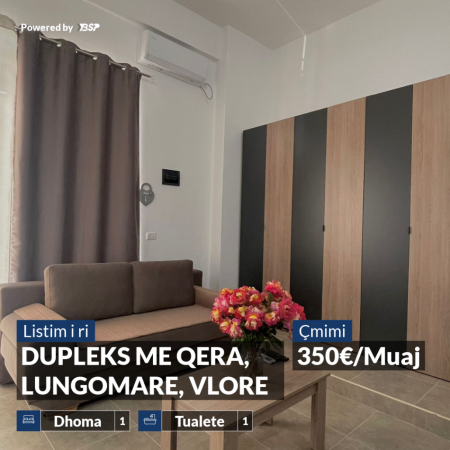 Vlore, jepet me qera apartament duplex 1+1 , 350 € (LUNGOMARE)