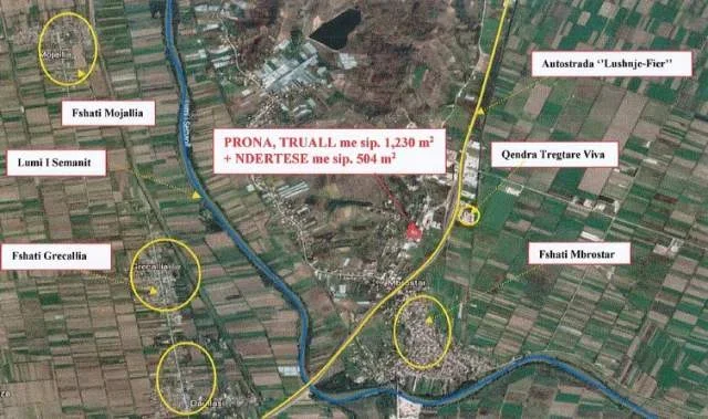Fier, Mbrostar Ura Shitet Truall 1.230 m² dhe Ndertese 504 m² me siperfaqe totale 1,582 m², Cmimi Fillestar 35.280.000 Leke