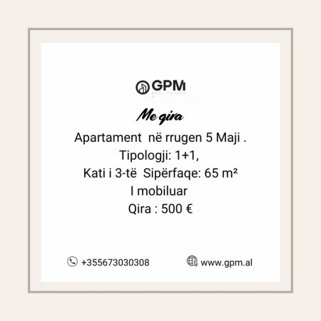 Tirane, jepet me qera apartament 1+1 Kati 3, 65 m² 500 € (Rruga 5 maji)