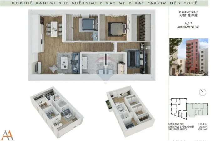 Tirane, shitet apartament 3+1+Ballkon Kati 3, 138 m² 387.520 € (Rruga Nasi Pavllo)