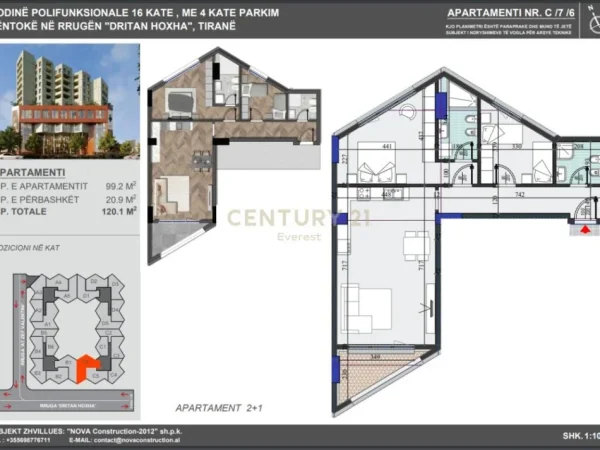 Tirane, shes apartament 2+1+Aneks+Ballkon Kati 7, 120 m² 186.000 € (Residenca Colonnade)
