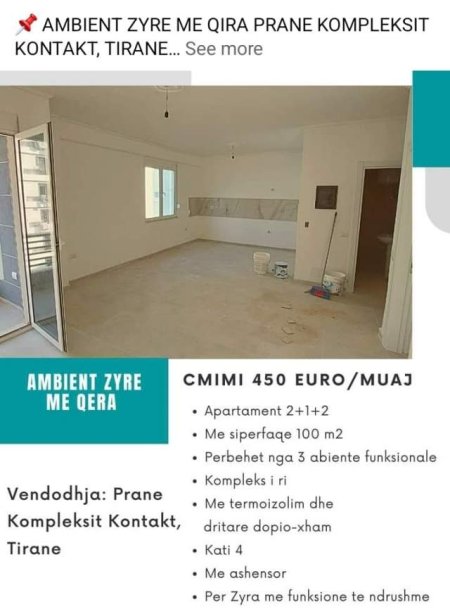 Tirane, jepet me qera Kati 4, 100 m² 450 Euro