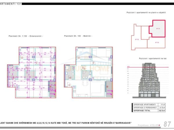Tirane, shitet apartament+verande | Penthouse 3+1+Aneks+Ballkon Kati 8, 133 m² 398.160 € (Rruga e Barrikadave)