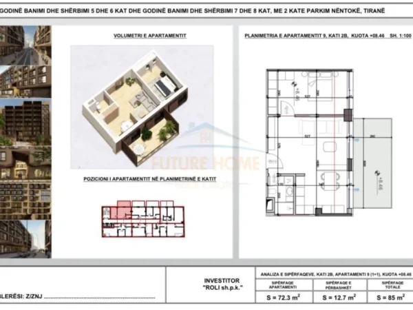 Tirane, shitet apartament 2+1, 1750 EURO/M2 € (Siri Kodra)