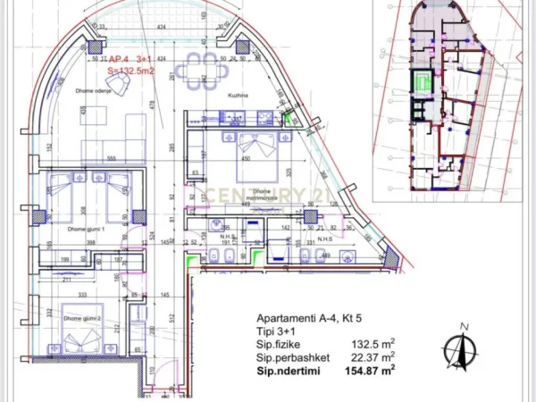 Tirane, shitet apartament 3+1 Kati 2, 155 m² 217.000 € (Ish Tregu Elektrik Tirana, Albania)