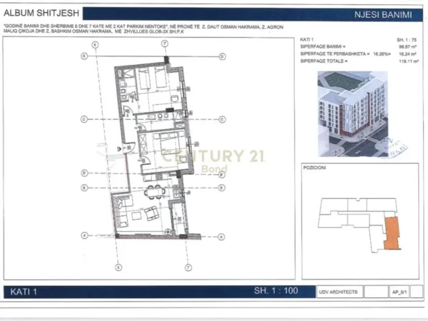 Tirane, shes apartament 2+1+Aneks+Ballkon Kati 1, 116 m² 165.000 € (Rr.Siri Kodra)
