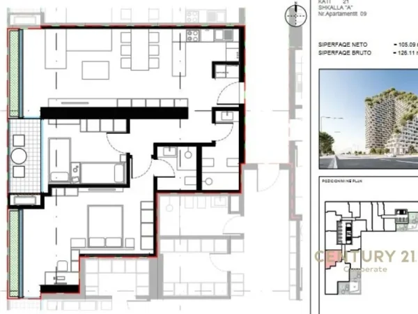 Tirane, shes apartament 2+1+Aneks+Ballkon Kati 21, 126 m² (LION REZIDENCES 2)