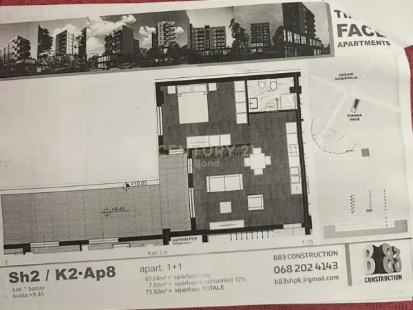 Tirane, shitet apartament 1+1+Ballkon Kati 2, 74 m² 115.000 € (Unaza e Re)