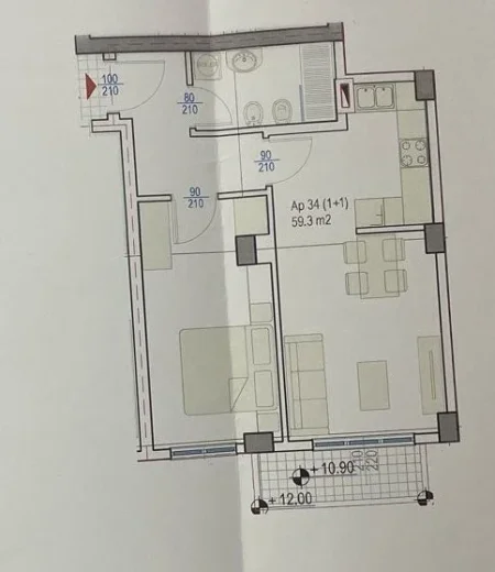 Tirane, jepet me qera apartament 1+1+Ballkon Kati 5, 71 m² 248.150 € (Rruga e Kosovareve)