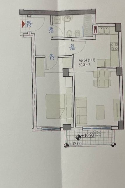 Tirane, shitet apartament 1+1+Ballkon Kati 4, 71 m² 248.150 € (Rruga e Kosovareve)