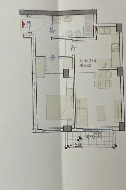 Tirane, shitet apartament 1+1+Ballkon Kati 4, 71 m² 248.150 € (Rruga e Kosovareve)
