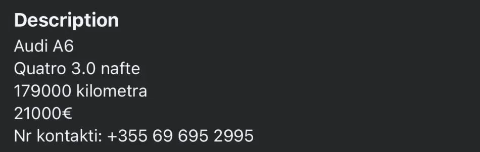 Tirane, shes makine Nafte, e zeze automatik 21.000 €