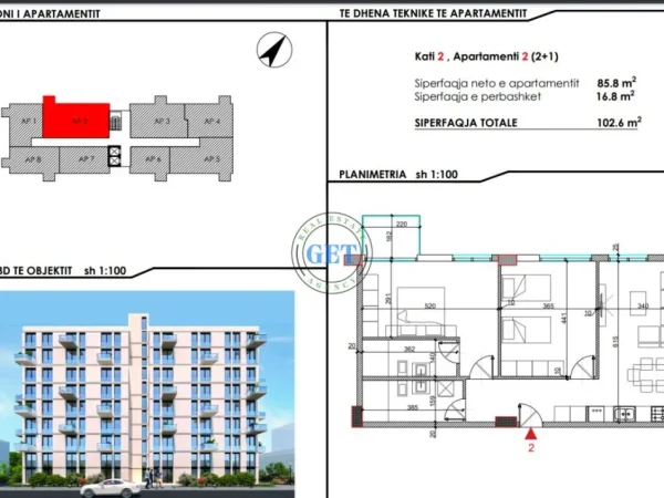 Durres, shes apartament 2+1 Kati 2, 102 m² 153.900 € (Golem, Durres)