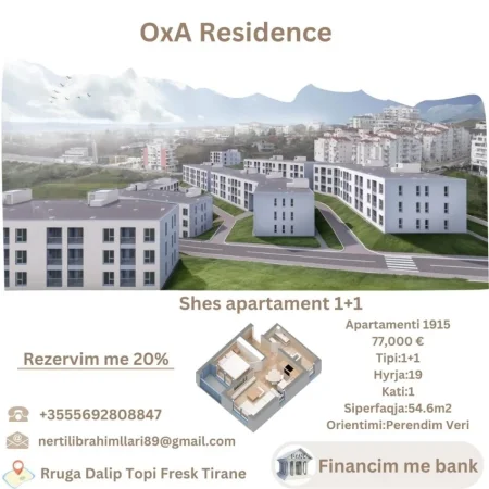 Tirane, shitet 1+1+Ballkon Kati 1, 55 m² 77.000 € (Rruga Dalip Topi Fresk Tirane)
