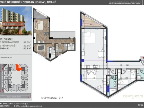 Tirane, shes apartament 2+1+Aneks+Ballkon Kati 5, 120 m² 204.200 € (Colonnade)
