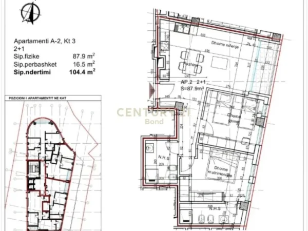 Tirane, shes apartament 2+1+Aneks+Ballkon Kati 3, 104 m² 167.000 € (KOMPLEKSI GRAND)