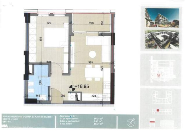 Tirane, shitet apartament 1+1+BLK Kati 5, 60 m² 40.000 Euro (Tek Qtu City)