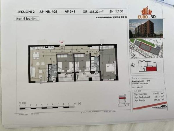 Tirane, shitet apartament 3+1+BLK Kati 4, 138 m² 1.500 Euro/m2 (SELIT)