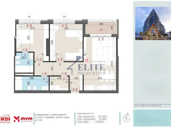 Tirane, shitet apartament 1+1+Ballkon Kati 2, 115 m² (Golden Gate)