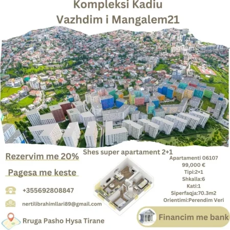 Tirane, shes apartament 2+1+Ballkon Kati 1, 70 m² 99.000 € (Rruga Pasho Hysa Tirane)